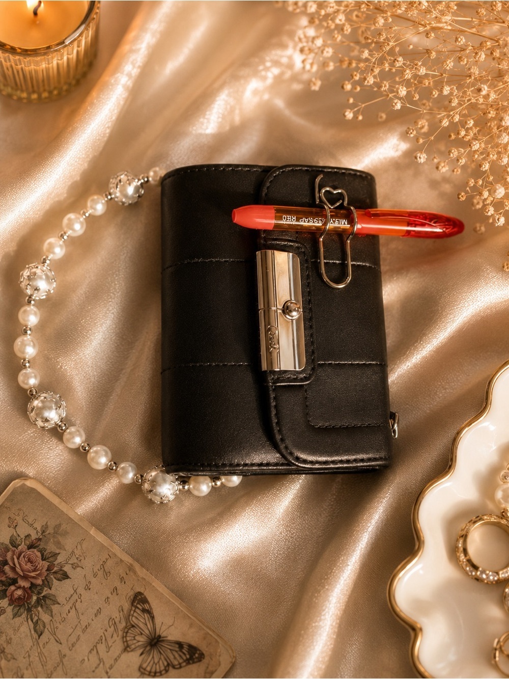 Coach Black Quilted Key & Card Holder with Silver-Tone Hardware